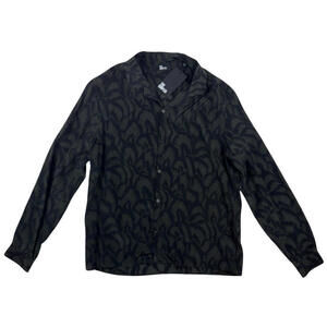 The Kooples Printed Silk Button-Up Shirt Hawaiian Collar Black Green Size M